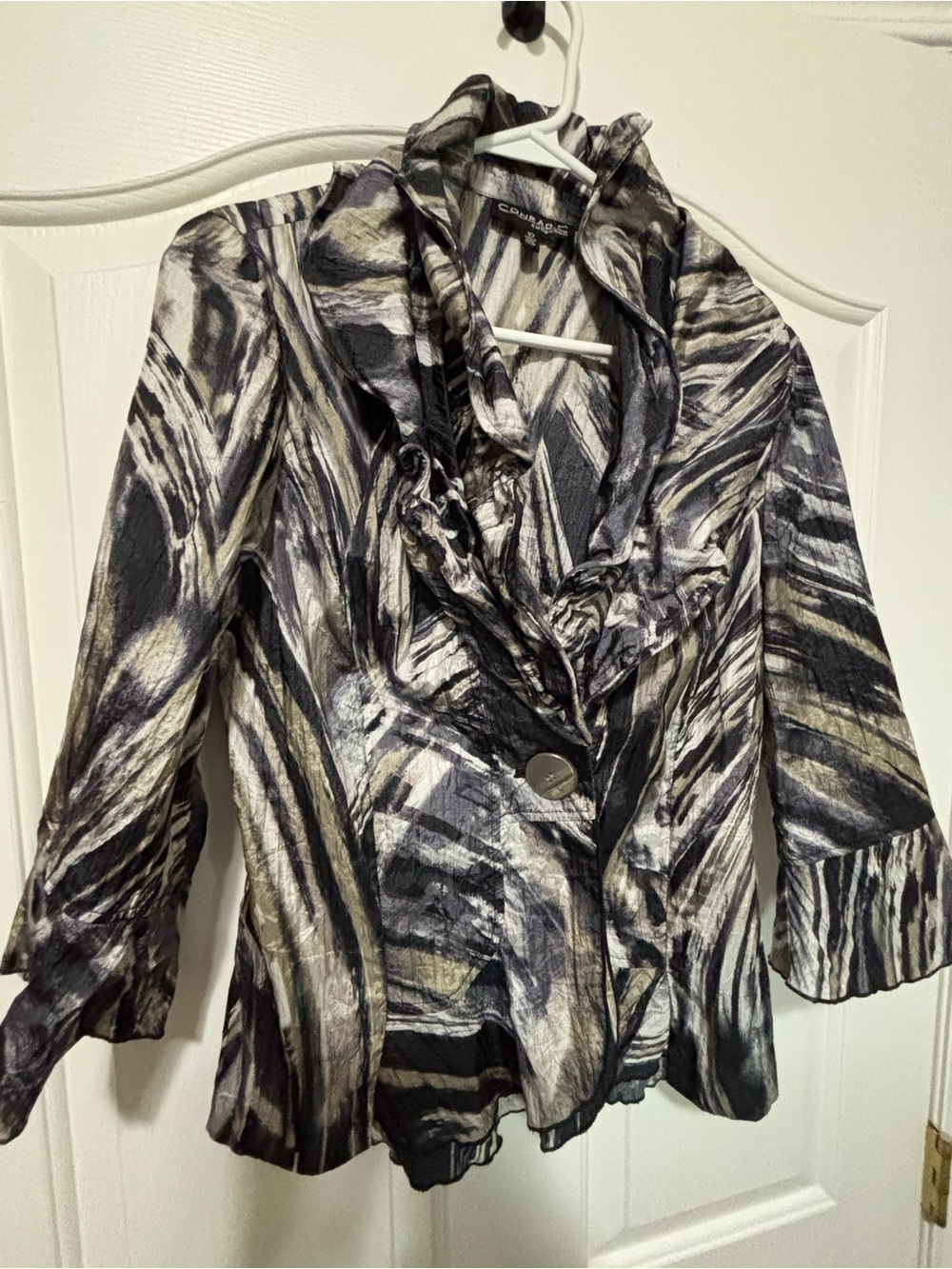 Conrad C Collection Abstract Print Ruffle Jacket | Size 10 - Picture 2 of 6